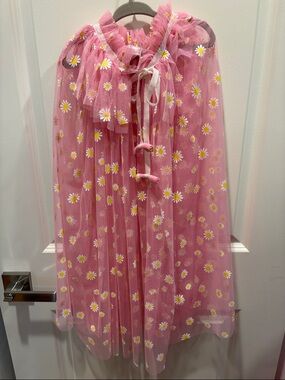 Girls' Pink Daisy Mesh Midi Costume Skirt